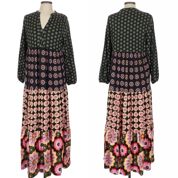 BODEN Floral Long Sleeve Tiered Jersey Maxi Dress in Hotch Potch Multi Womens 10 - Picture 4 of 10